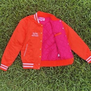 Vibrant Orange Bomber Jacket with Pink Lining